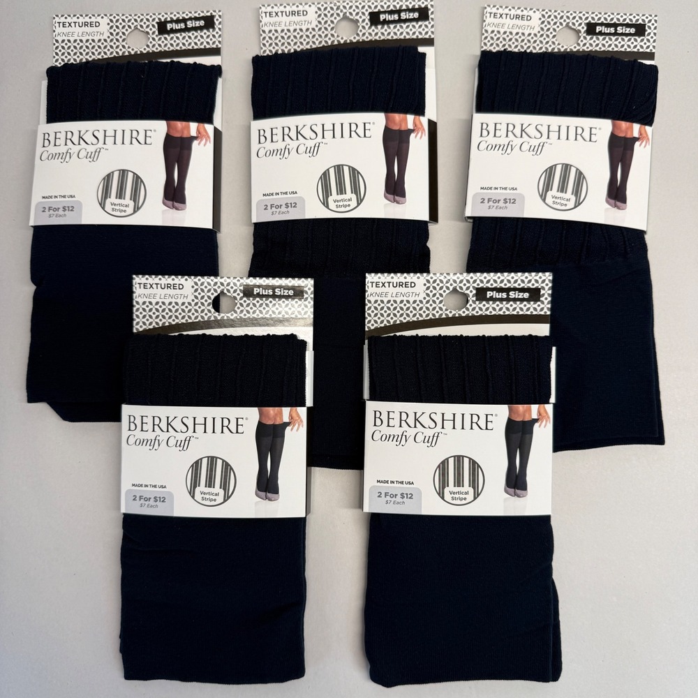 Berkshire Comfy Cuff Plus Size 5 Pairs Navy Vertical Stripe Knee High Socks